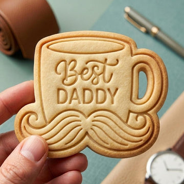 Best Daddy Coffee Mug Cookie Cutter, Mustache Dad Stamp, Polymer Clay Cutter, Father's Day Gift Mold, Papa Plaque Tool, Polyclay DIY Craft