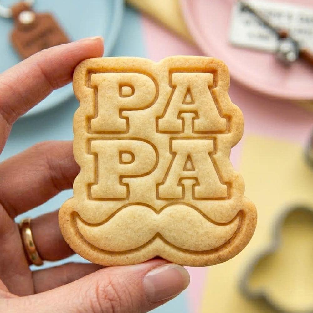 Papa Mustache Cookie Cutter, Block Letter Papa Stamp, Polymer Clay Cutter, Father's Day Gift Mold, Papa Plaque Tool, Polyclay DIY Craft Tool