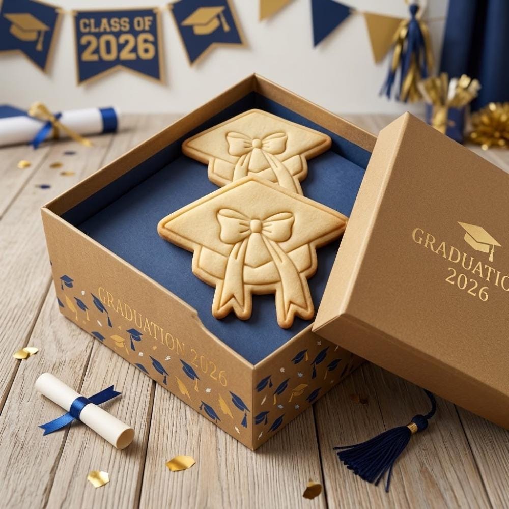 Graduation Cap with Bow Cookie Cutter & Stamp, Class of 2026 Cookie Cutter, Grad Cap Ribbon Cookie Stamp