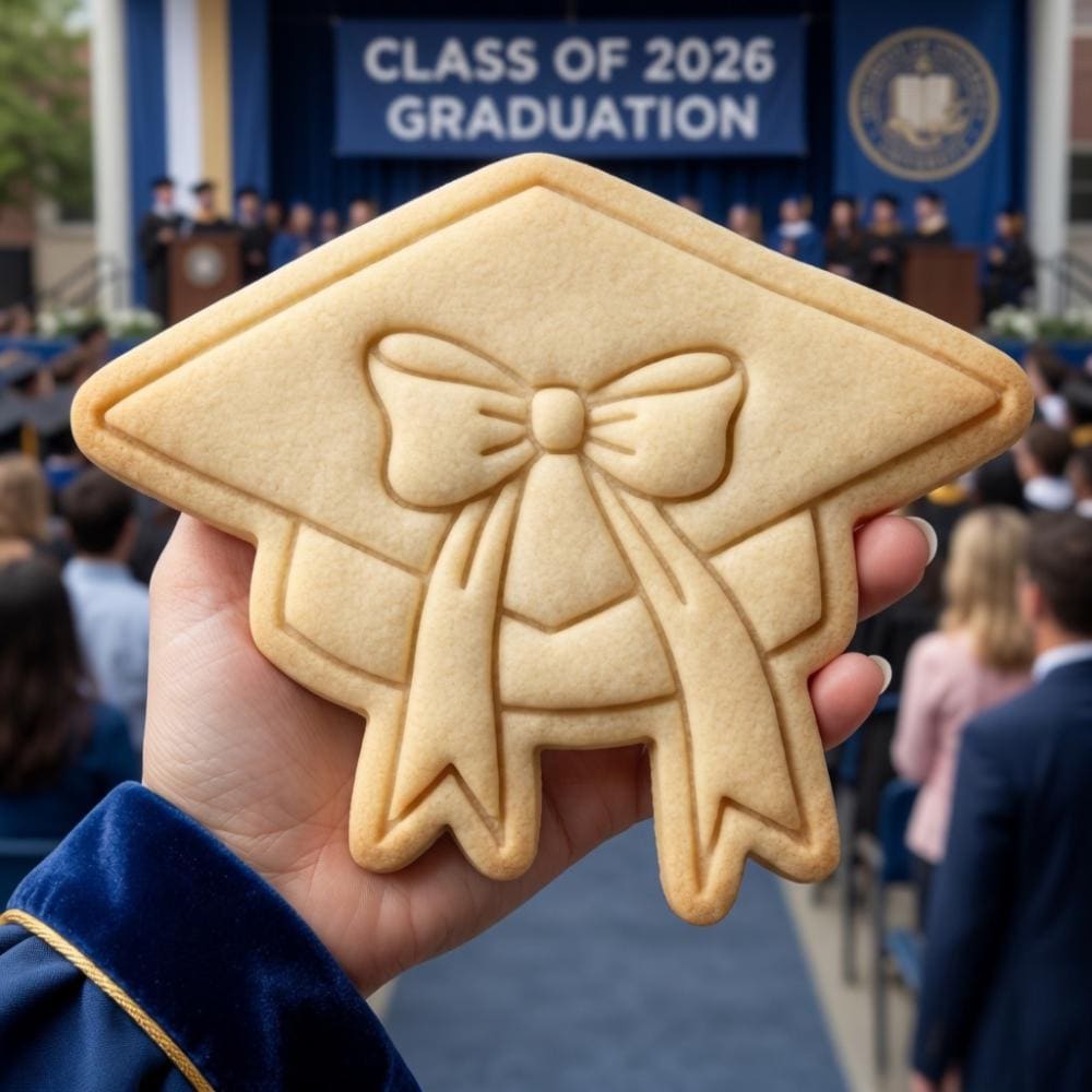 Graduation Cap with Bow Cookie Cutter & Stamp, Class of 2026 Cookie Cutter, Grad Cap Ribbon Cookie Stamp