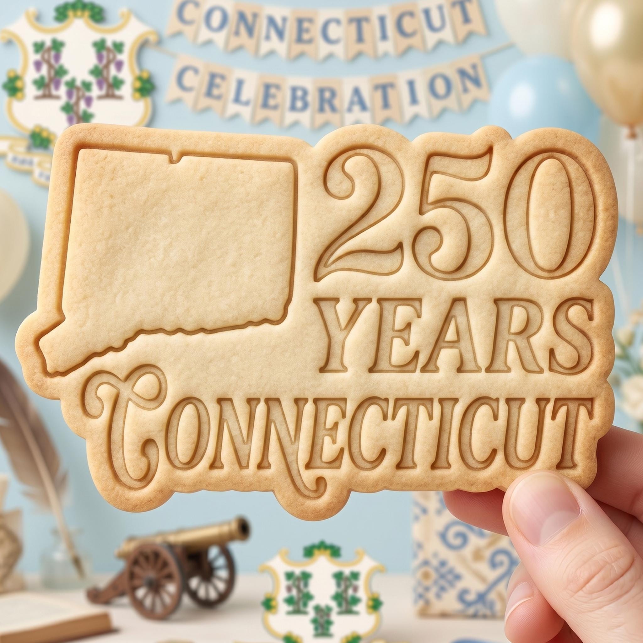 Connecticut State Cookie Cutter, CT 250th Anniversary Stamp, Polymer Clay Cutter, Patriotic 2026 Gift Mold, Connecticut Map Plaque