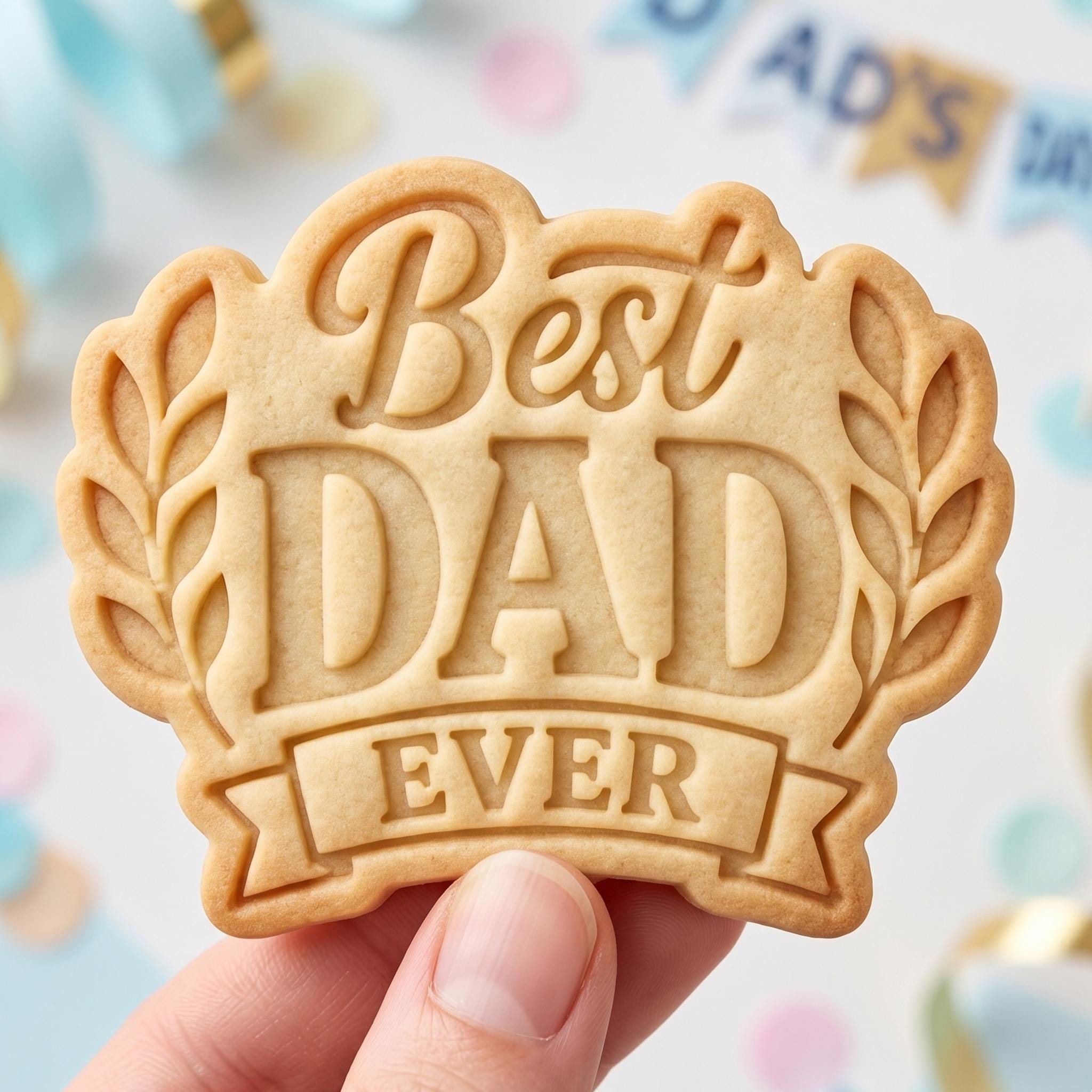 Best Dad Ever Cookie Cutter, Father's Day Plaque Stamp, Polymer Clay Cutter, Dad Birthday Gift Mold, Laurel Wreath Plaque, Polyclay DIY
