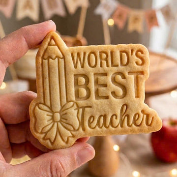 World's Best Teacher Cookie Cutter, Pencil Bow Stamp, Polymer Clay Cutter, Teacher Appreciation Gift Mold, School Plaque, Polyclay DIY Craft