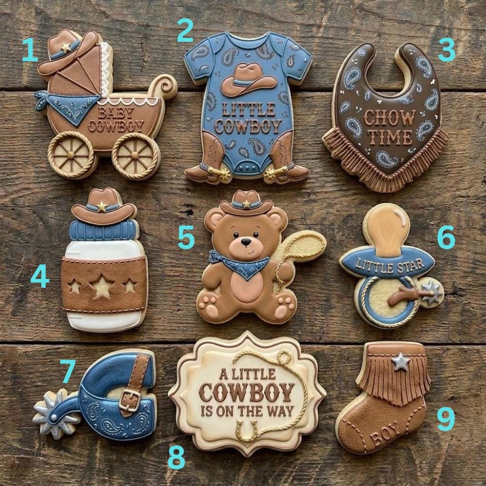 Cowboy Baby Shower Cookie Cutter Set, Western Baby Boy Cookie Cutter, Newborn Western Baby Cutter Set
