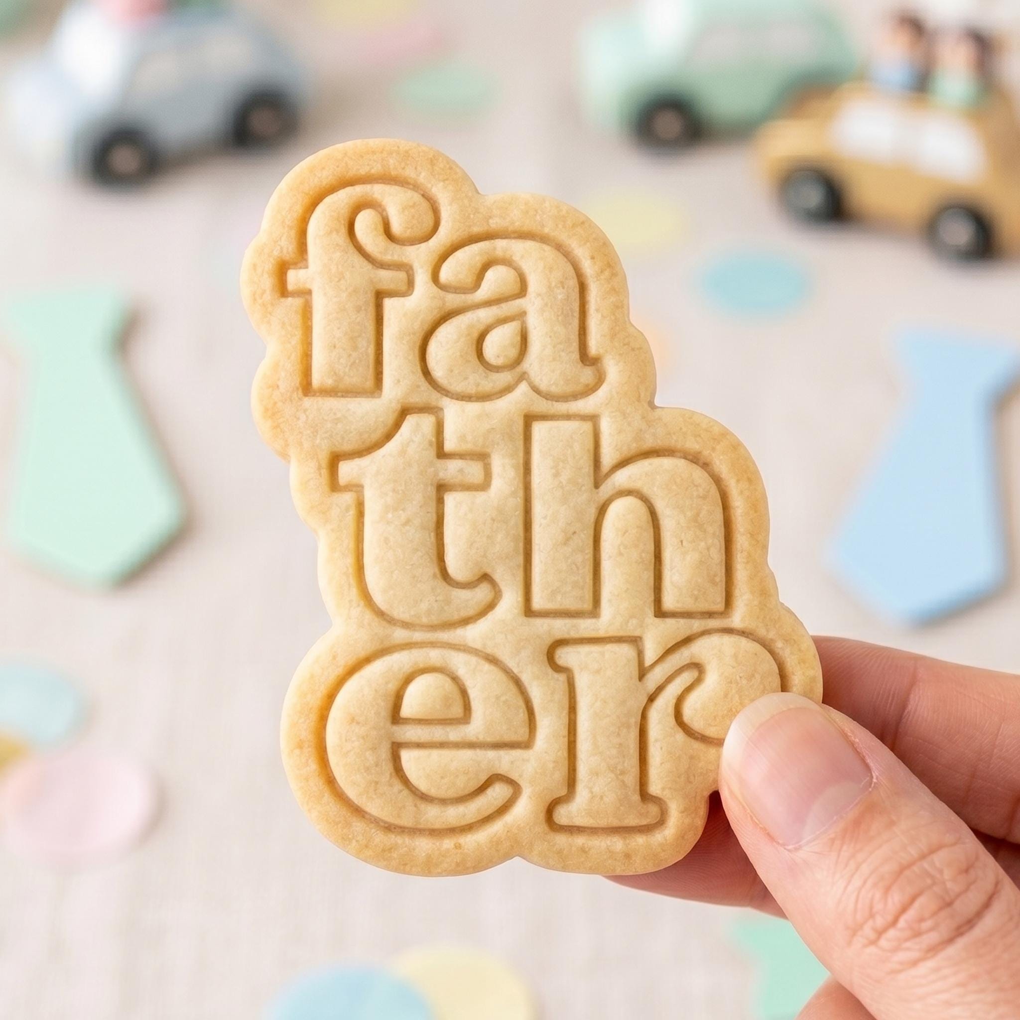 Father Cookie Cutter, Bubble Letter Father Stamp, Polymer Clay Cutter, Father's Day Gift Mold, Stacked Letter Plaque, Polyclay DIY