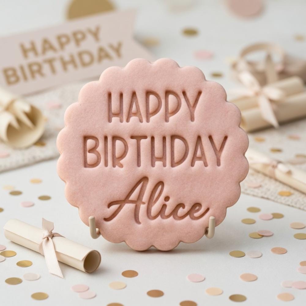 Custom Name Happy Birthday Cookie Cutter & Stamp, Personalized Birthday Cookie Stamp, Kids Birthday Party Favor, Baking Mold Set