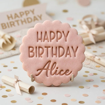 Custom Name Happy Birthday Cookie Cutter & Stamp, Personalized Birthday Cookie Stamp, Kids Birthday Party Favor, Baking Mold Set