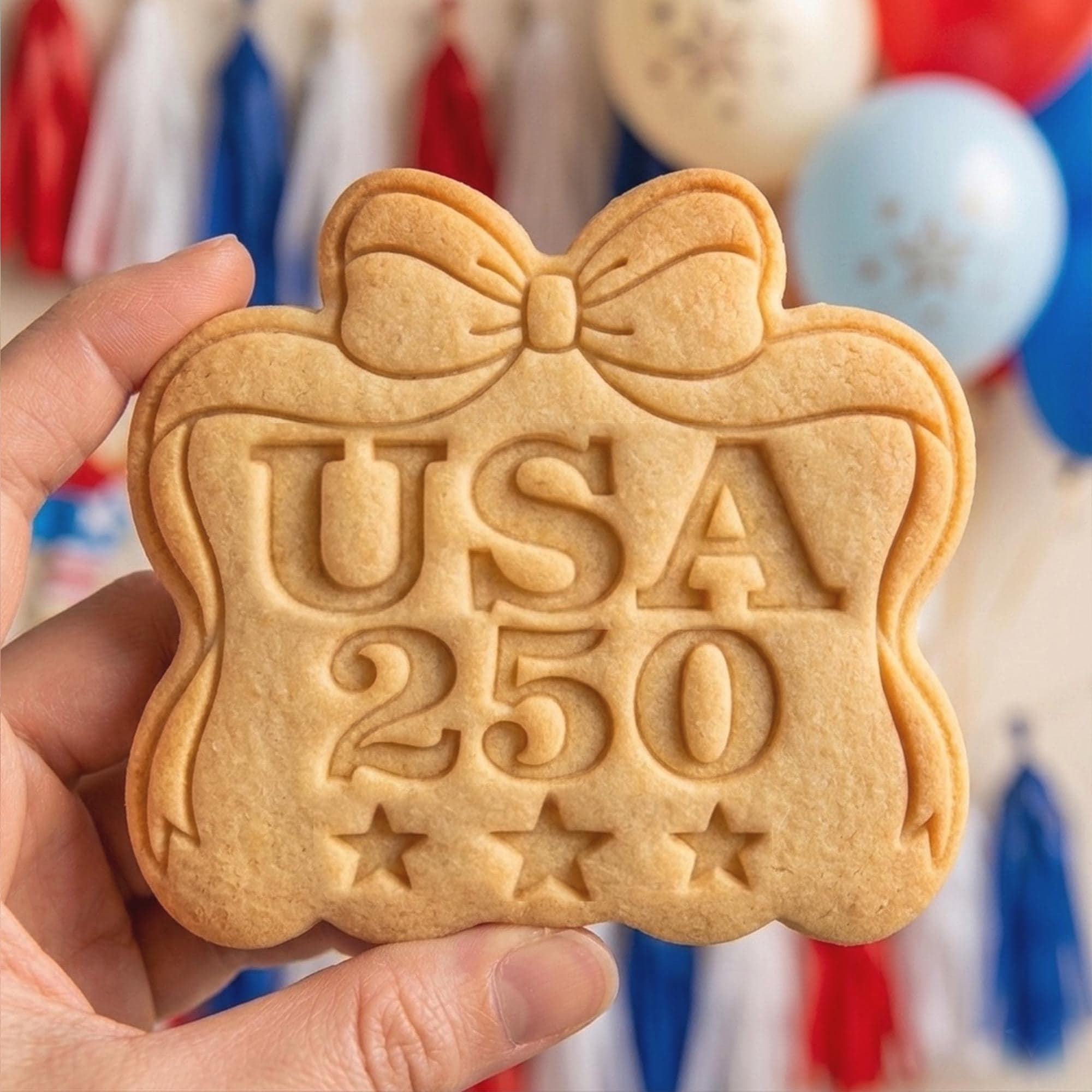 USA 250th Anniversary Cookie Cutter, America 250 Bow Stamp, Polymer Clay Cutter, Patriotic 2026 Gift Mold, USA Plaque Tool, Polyclay DIY