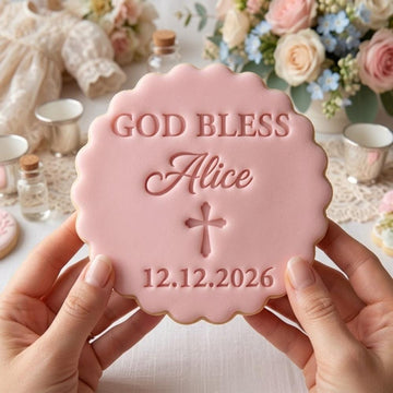 Custom Name & Date God Bless Baptism Cookie Cutter and Stamp, Baby Christening Cross Cookie Stamp, First Communion Cookie Cutter