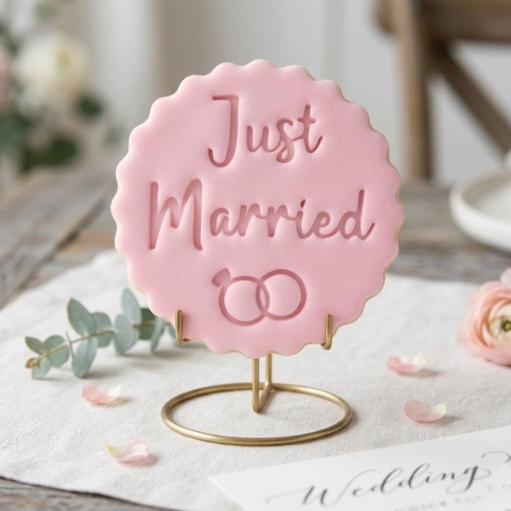 Just Married Cookie Cutter & Stamp, Wedding Ring Cookie Cutter, Bridal Shower Fondant Cookie Stamp, Engagement Party Favors