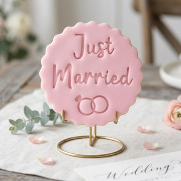 Just Married Cookie Cutter & Stamp, Wedding Ring Cookie Cutter, Bridal Shower Fondant Cookie Stamp, Engagement Party Favors