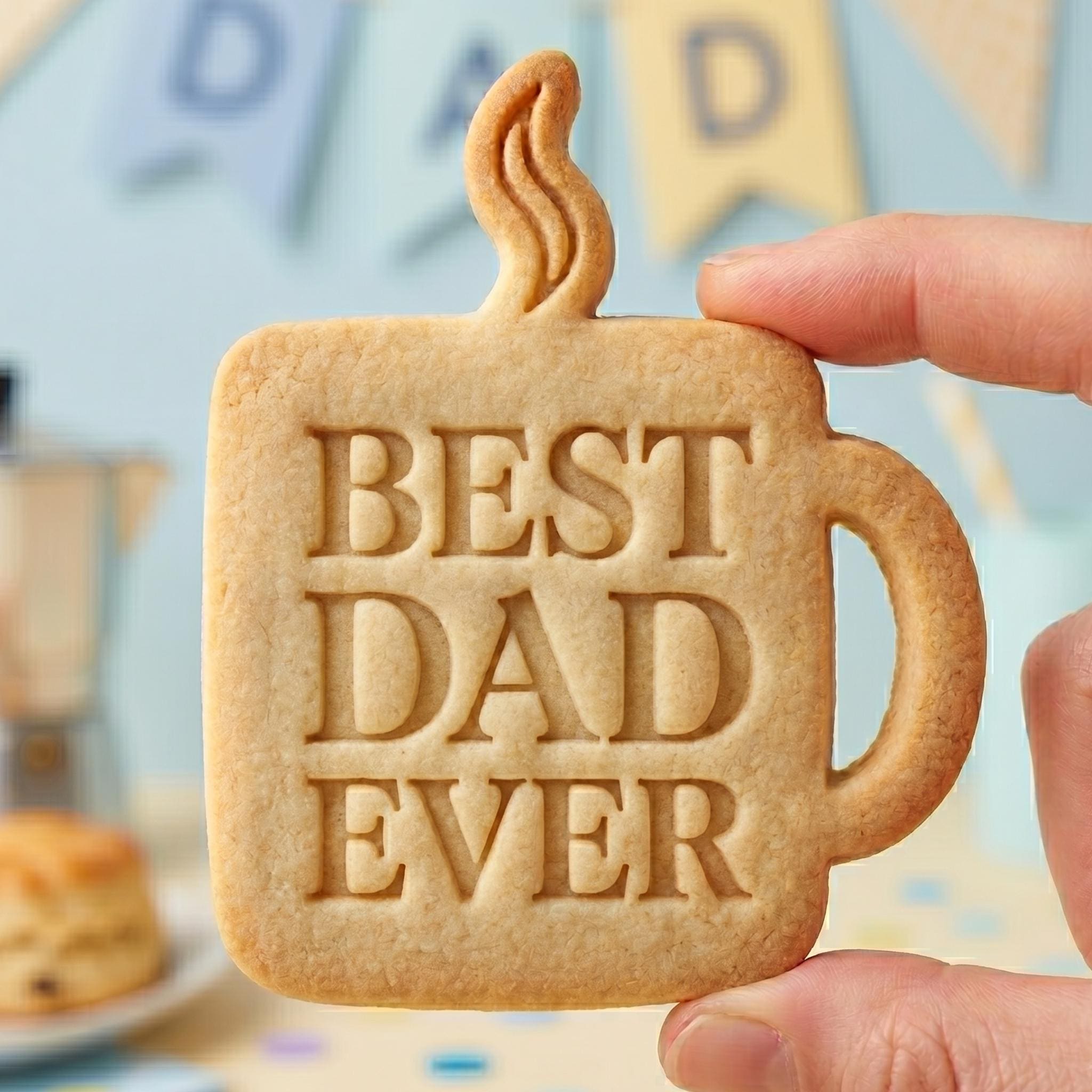Best Dad Ever Cookie Cutter, Coffee Mug Dad Stamp, Polymer Clay Cutter, Father's Day Breakfast Mold, Coffee Cup Plaque, Polyclay