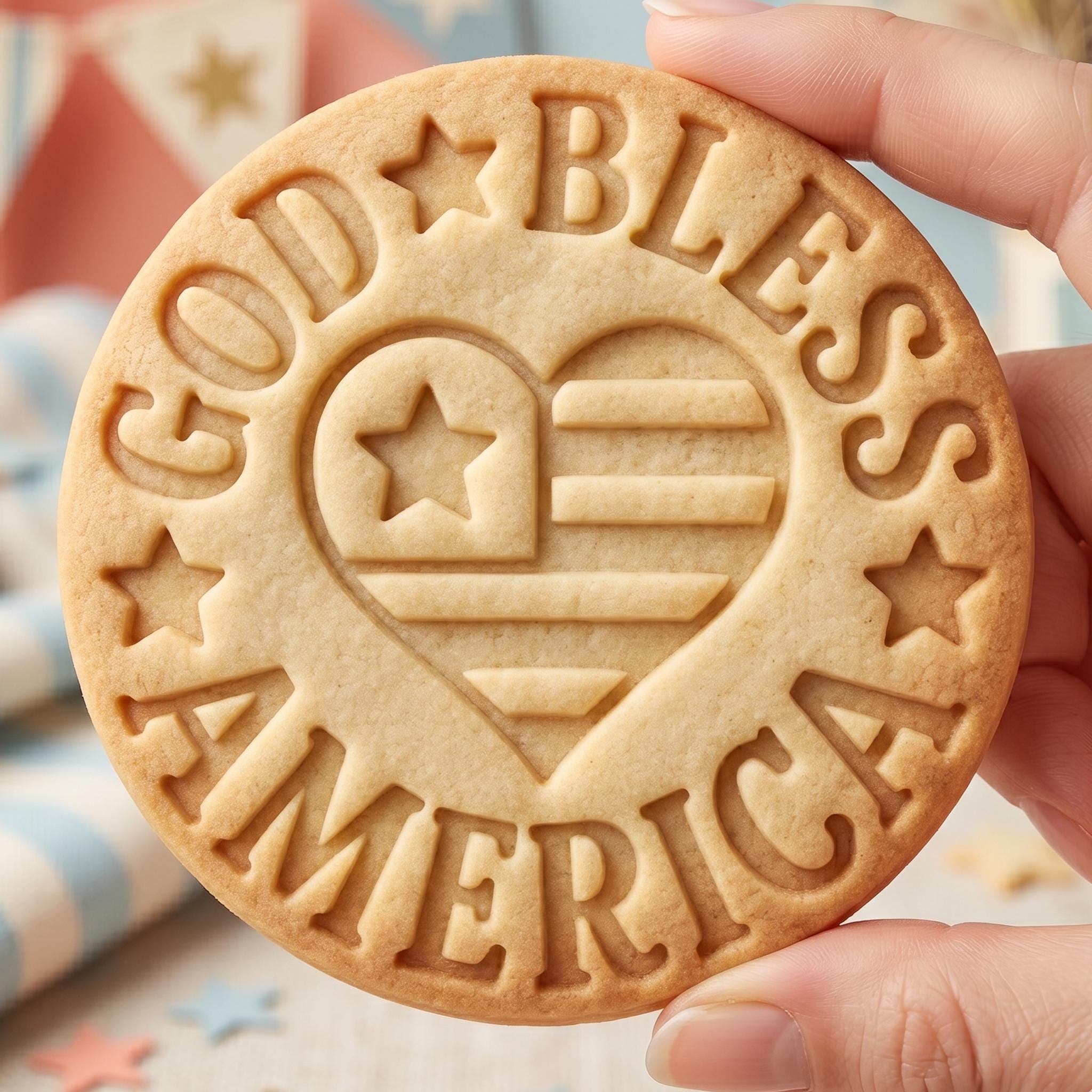 God Bless America Cookie Cutter, Patriotic Heart Seal Stamp, Polymer Clay Cutter, 4th of July Celebration Mold, USA Flag Heart, Polyclay