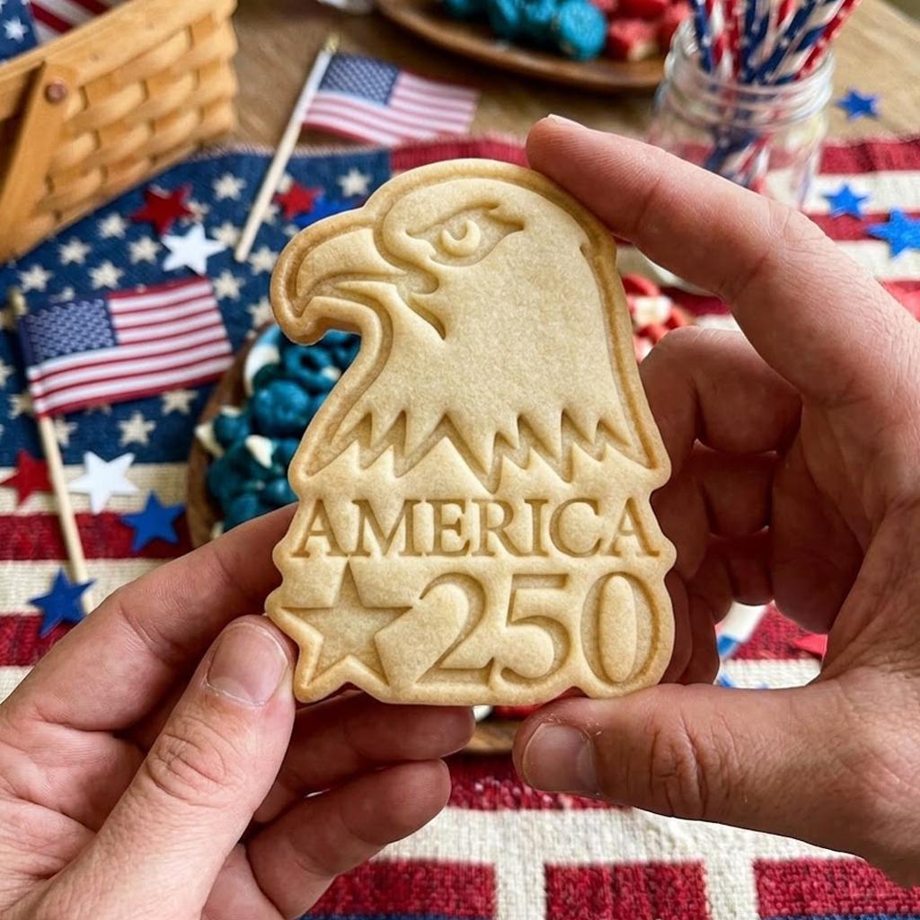 America 250 With Bird Cookie Cutter Stamp, 250th Anniversary, Independence Day Gift, Patriotic Baking, 250 Years of Freedom, Fondant Cutter