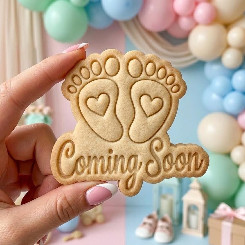Baby Coming Soon With Feet Cookie Cutter Stamp, Baby Gift, Baby Shower Cookie Cutters, Custom Cookie Cutter Stamp, Birthday Baking