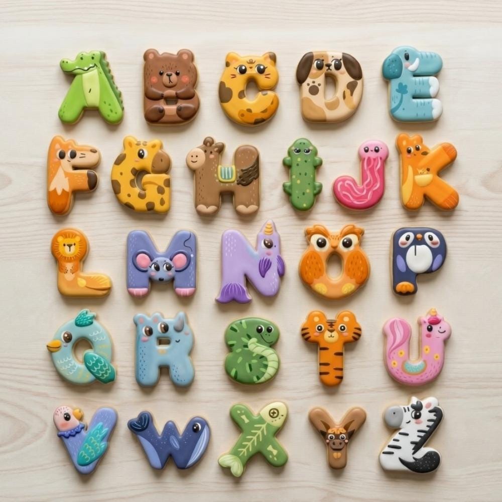 Animal Alphabet Cookie Cutter & Stamp, Kids ABC Birthday Cookie Cutter, Baby Shower Cookie Stamp, Safari Animal Cookie Mold