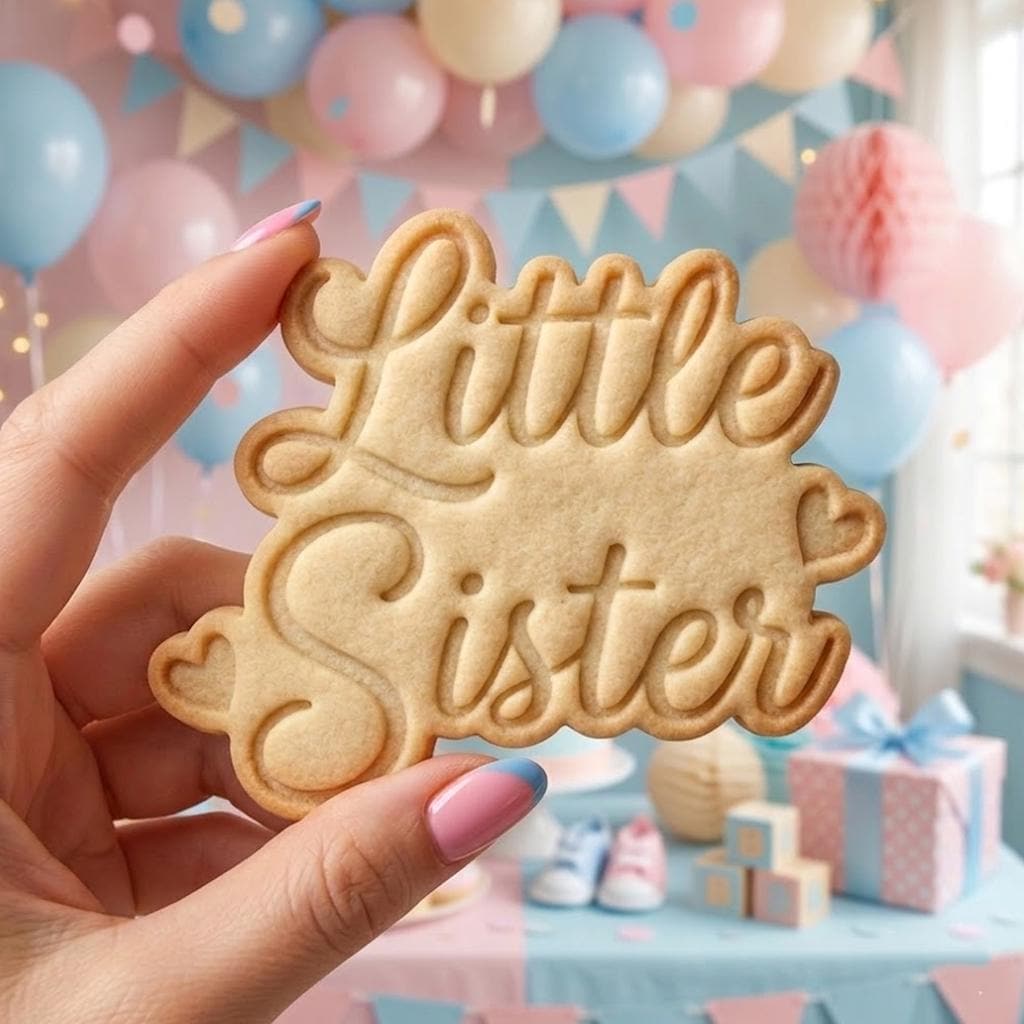 Little Sister Text Cookie Cutter Stamp, Baby Gift, Baby Shower Cookie Cutters, Custom Cookie Cutter Stamp, Birthday Baking, Happy Birthday