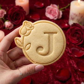 Custom Letter With Rose Cookie Cutter Stamp Set, Personalized Fondant Cutter, Name Date Cookie Stamp, Wedding Gifts, Baking Wedding