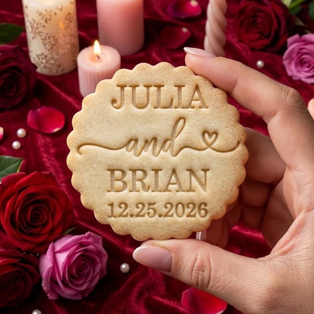 Custom Name Date With Heart Cookie Cutter Stamp, Personalized Fondant Cutter, Name Date Cookie Stamp, Wedding Gifts, Baking Wedding