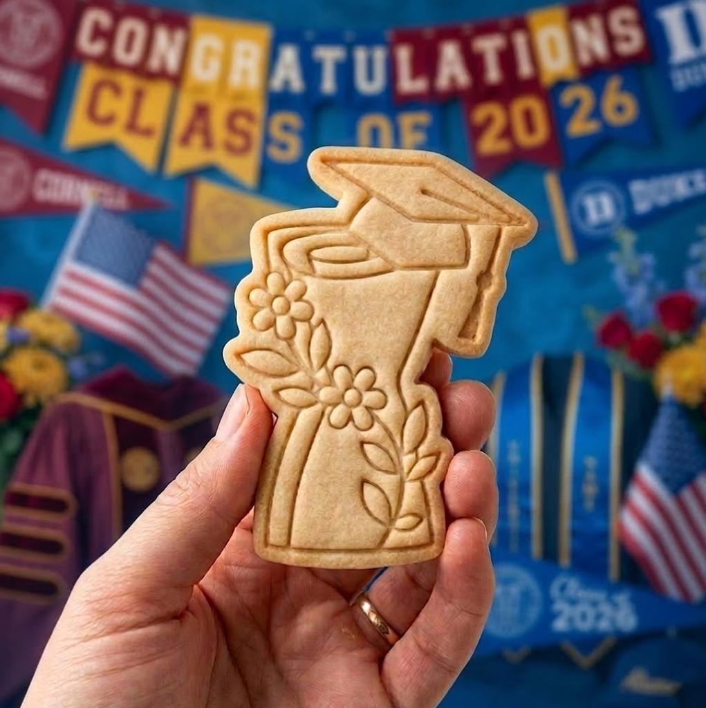 2026 Diploma Cap Grad With Flower Cookie Cutter Stamp, Class of 2026 Cookie Cutter, Grad Cookie Stamp, Senior 2026 Cutter, 2026 Grad Cutter