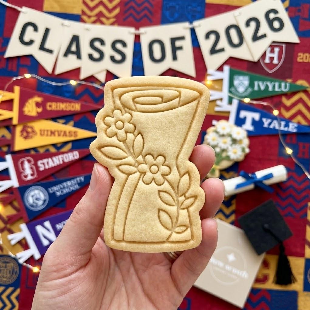 2026 Diploma With Flower Cookie Cutter Stamp, Class of 2026 Cookie Cutter, Grad Cookie Stamp, Senior 2026 Cutter, 2026 Grad Cutter