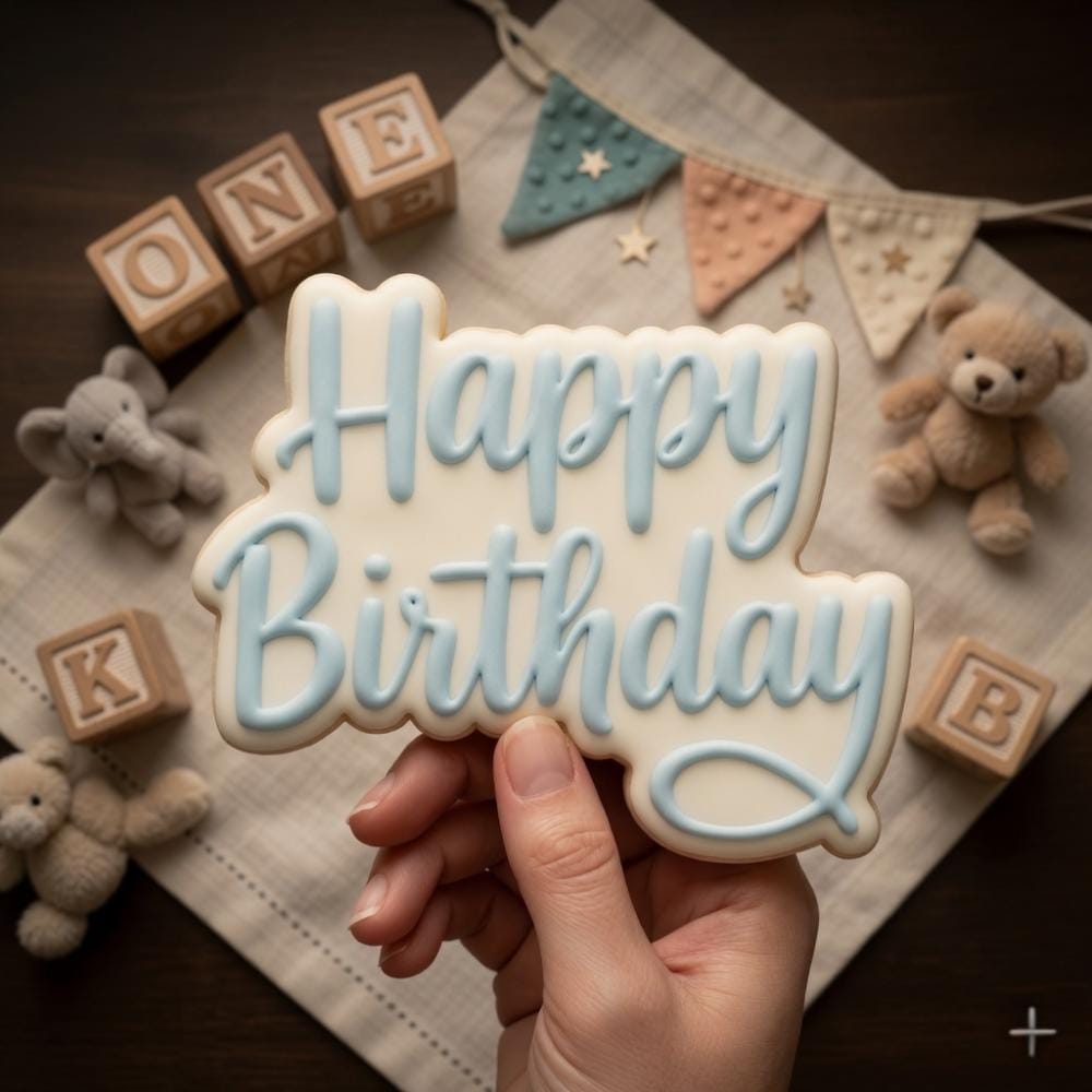 Happy Birthday Script Cookie Cutter & Stamp, Baby Shower Cookie Cutter, First Birthday Party Biscuit Stamp