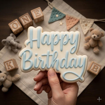Happy Birthday Script Cookie Cutter & Stamp, Baby Shower Cookie Cutter, First Birthday Party Biscuit Stamp