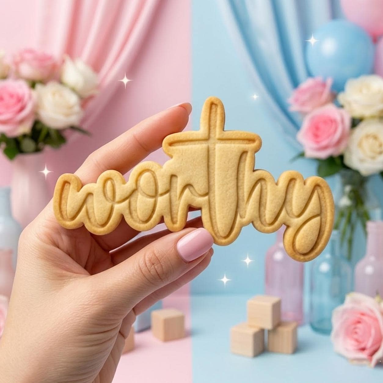 Worthy Text Cookie Cutter Stamp, Baby Gift, Baby Shower Cutter, Custom Cookie Stamp, Birthday Baking, Happy Birthday, Jesus Cross Cutter