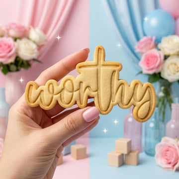Worthy Text Cookie Cutter Stamp, Baby Gift, Baby Shower Cutter, Custom Cookie Stamp, Birthday Baking, Happy Birthday, Jesus Cross Cutter