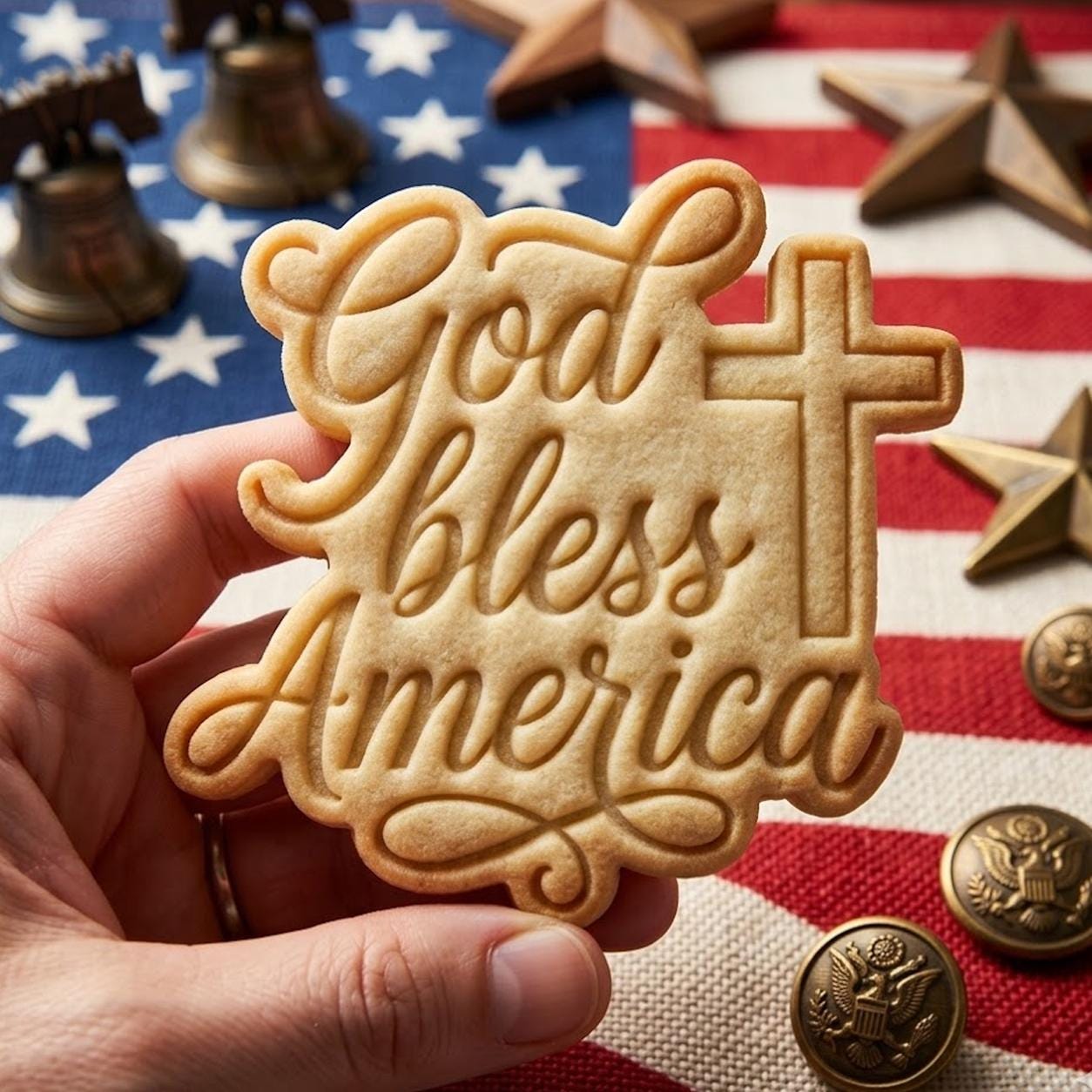 God Bless America With Cross Cookie Cutter Stamp, America 1776 2026, 250th Anniversary, 250 Years of Freedom, Patriotic Baking, 4th of July