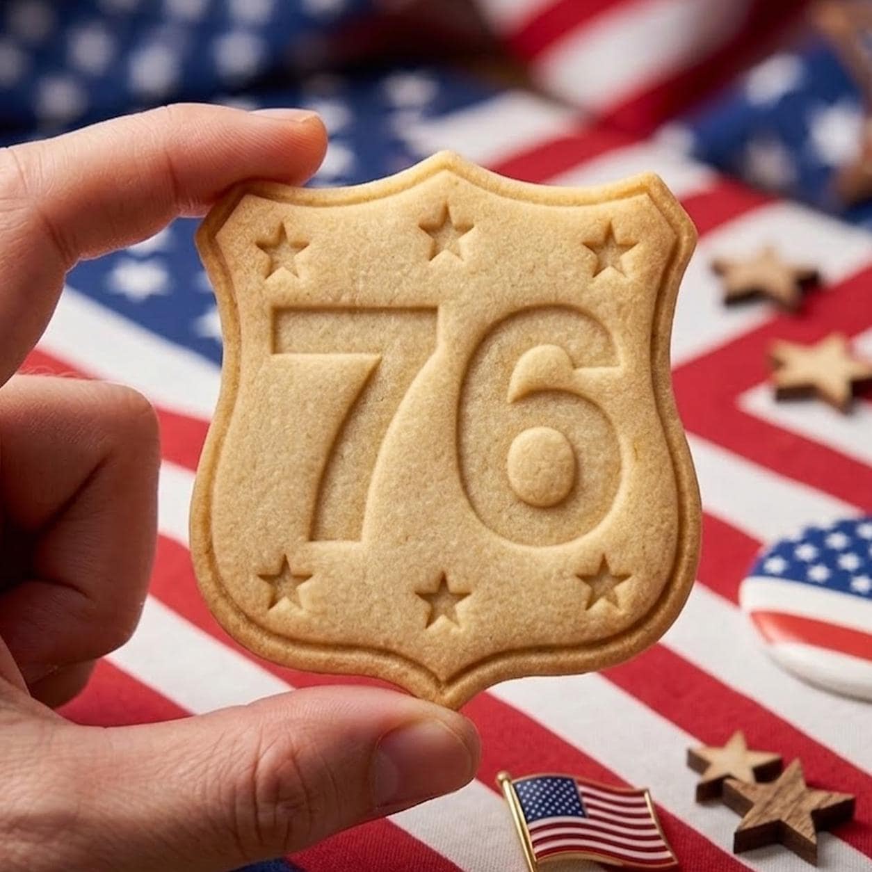 Shield America 76 Cookie Cutter Stamp, America 1776 2026, 250th Anniversary, 250 Years of Freedom, Patriotic Baking, 4th of July Cookie