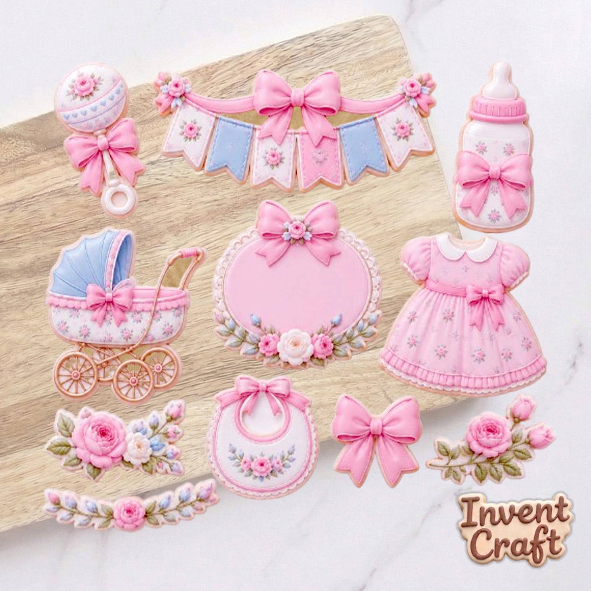 Baby Girl Shower Floral Cookie Cutter Set, Baby Showers, Birthday Cookie, Birthday Gifts, Baby Girl Cutter, Fondant Cutter, Feet Baby Cutter