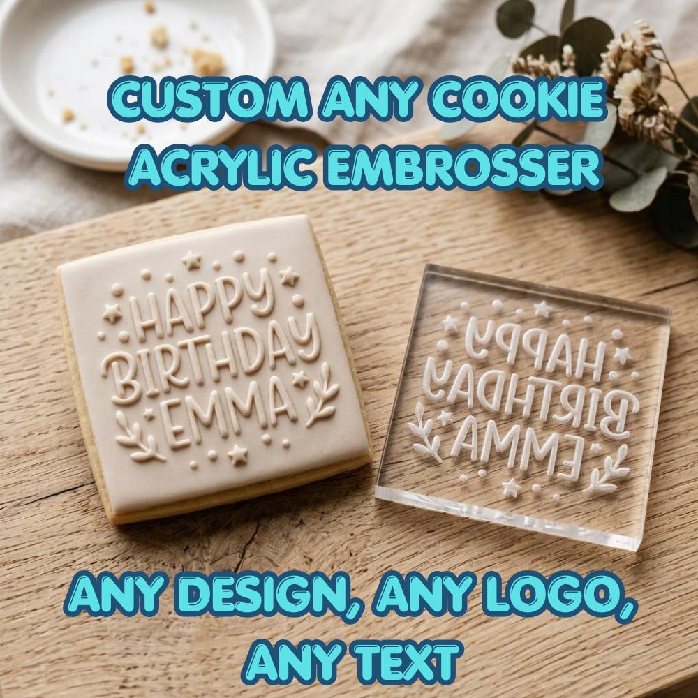 Custom Acrylic Cookie Embosser Cutter & Stamp, Personalized Fondant Raised Stamp for Cookies and Cupcakes, Custom Design Baking Tool