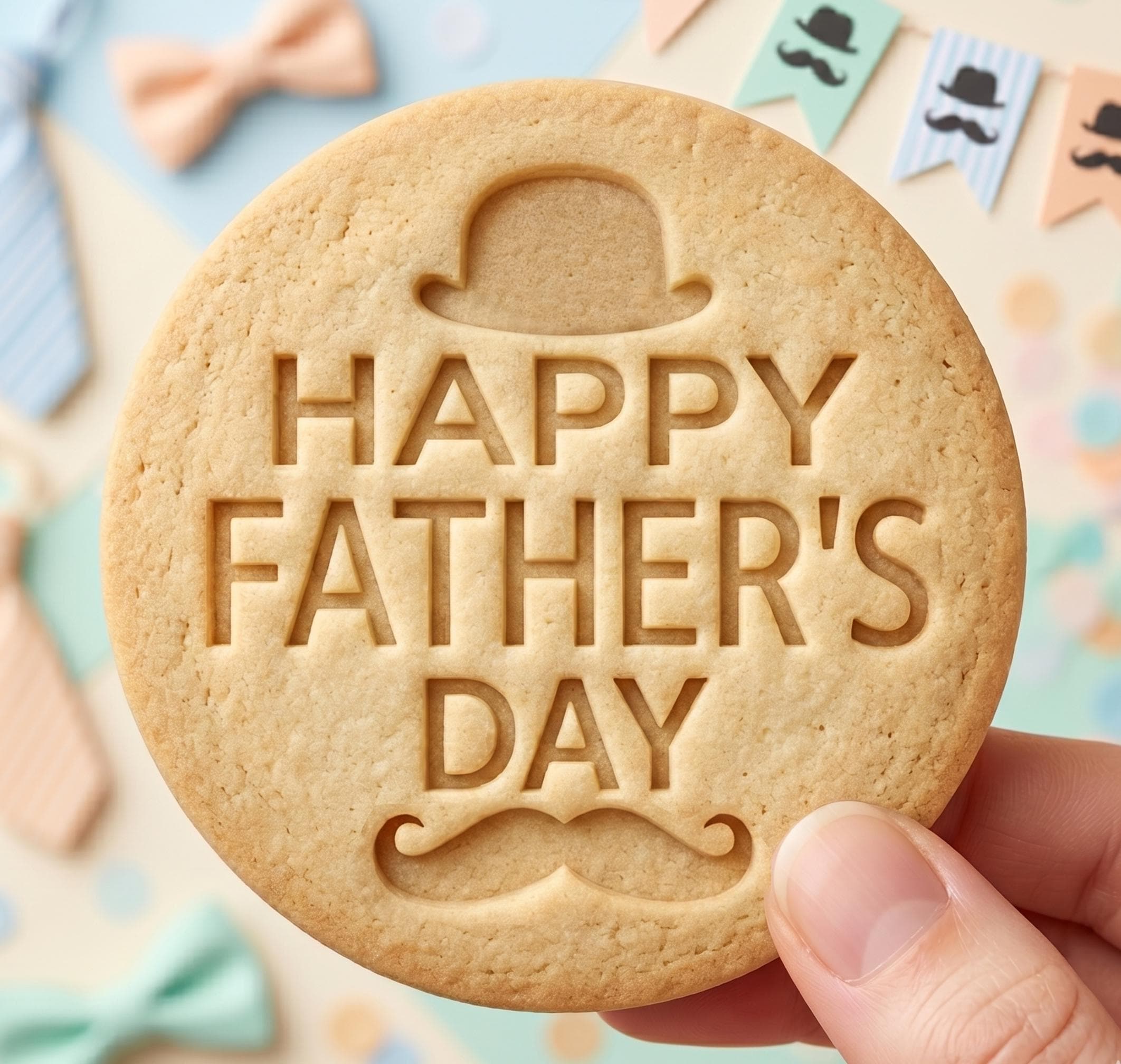 Happy Father's Day Cookie Cutter, Gentleman Hat Mustache Stamp, Polymer Clay Cutter, Dad Birthday Gift Mold, Round Plaque, Polyclay