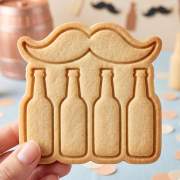 Mustache and Bottles Cookie Cutter, Father's Day Plaque Stamp, Polymer Clay Cutter, Men's Birthday Gift Mold, Party Plaque, Polyclay