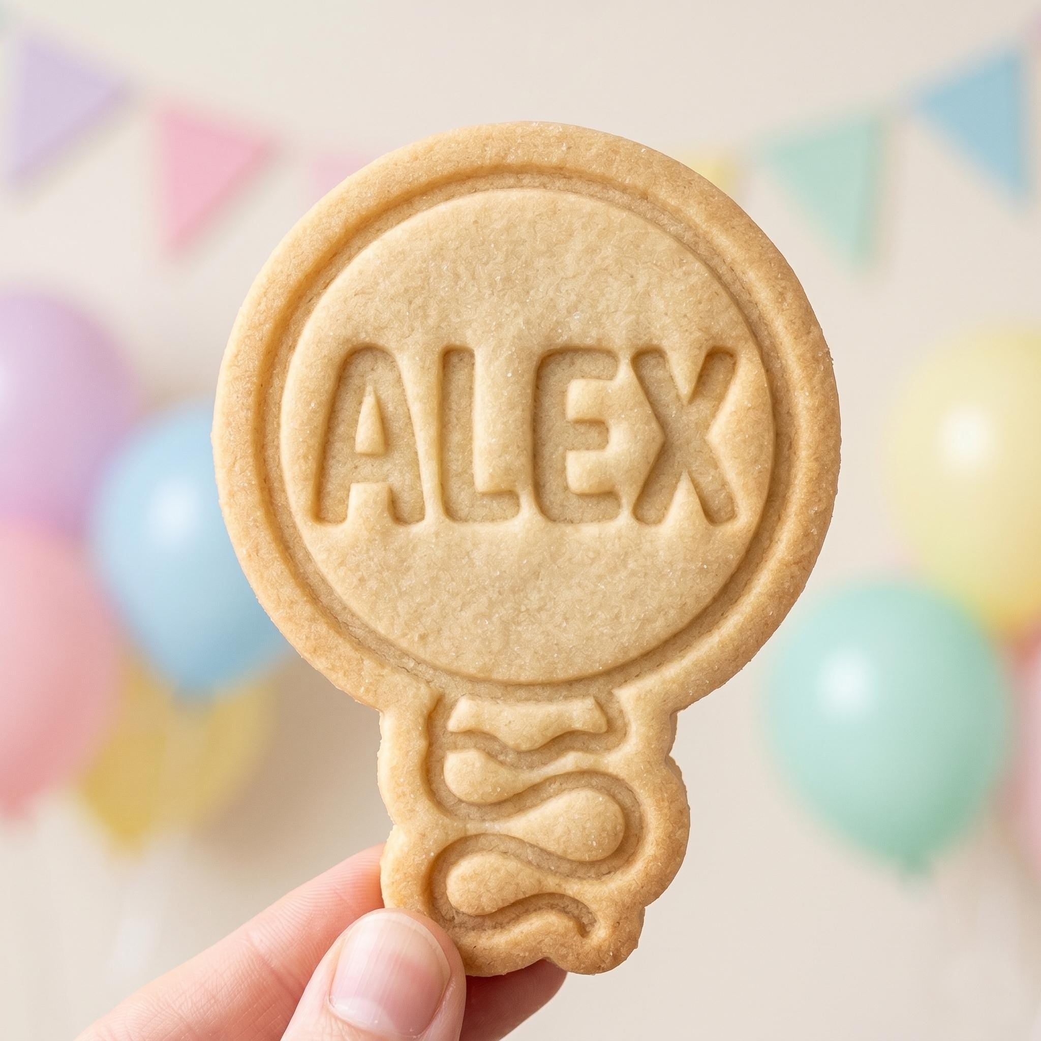 Custom Name Balloon Cookie Cutter, Personalized Birthday Party Stamp, Polymer Clay Cutter, Kids Baby Shower Gift Mold, Round Ribbon Plaque