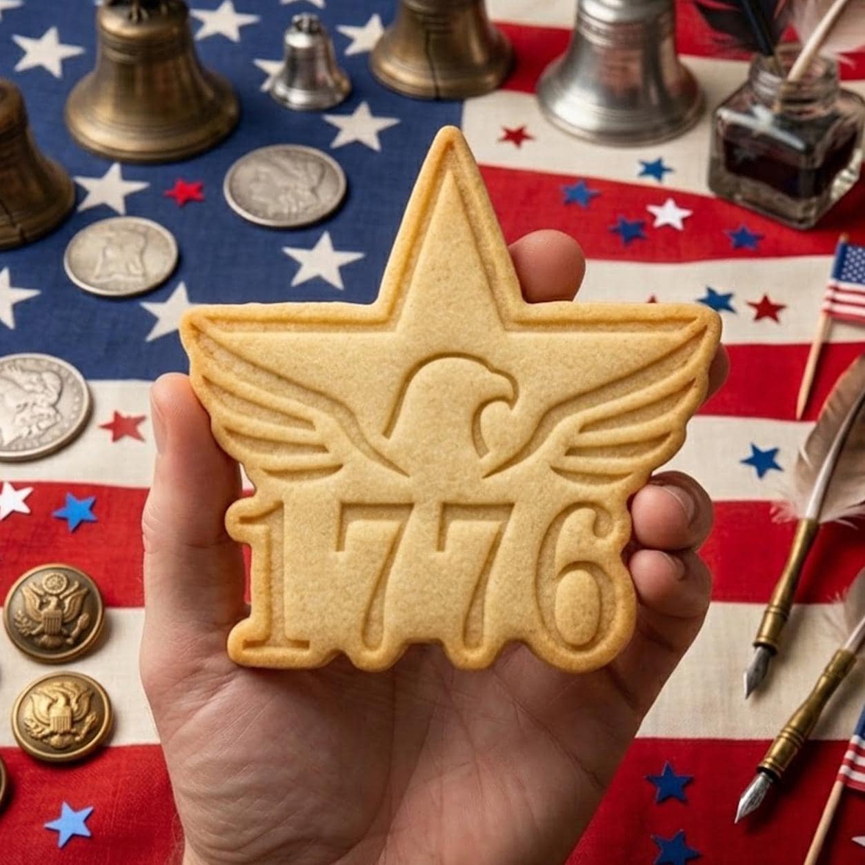 1776 with Bird Star Cookie Cutter Stamp, 250th Anniversary, Independence Day, Patriotic Baking, 250 Years of Freedom, Clay Cutter
