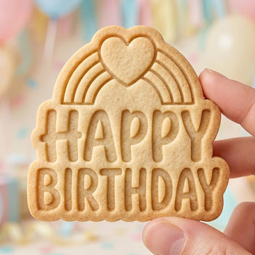 Happy Birthday Cookie Cutter, Rainbow Heart Stamp, Polymer Clay Cutter, Boho Birthday Party Mold, Cute Celebration Plaque, Polyclay DIY