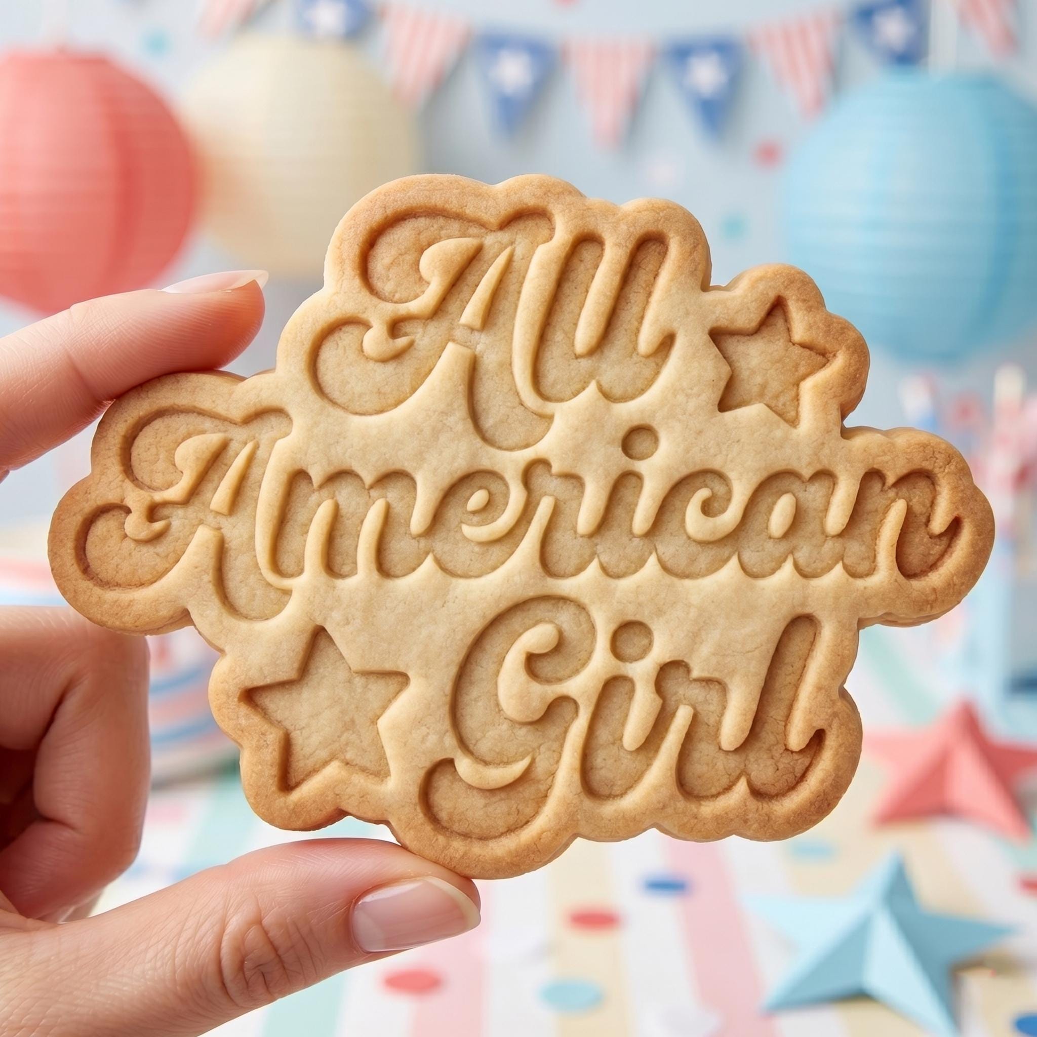 All American Girl Cookie Cutter, Patriotic Retro Text Stamp, Polymer Clay Cutter, 4th of July Celebration Mold, USA Star Plaque, DIY Craft