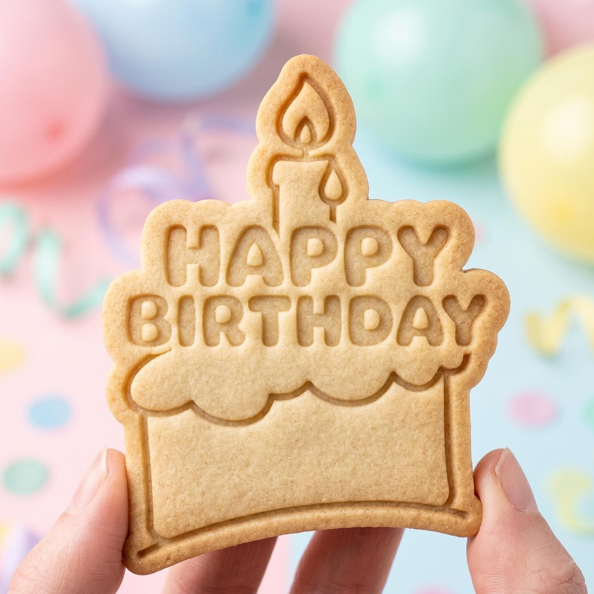 Happy Birthday Cookie Cutter, Birthday Cake Stamp, Polymer Clay Cutter, Festive Candle Celebration Mold, Cute Cake Plaque, DIY Craft Tool