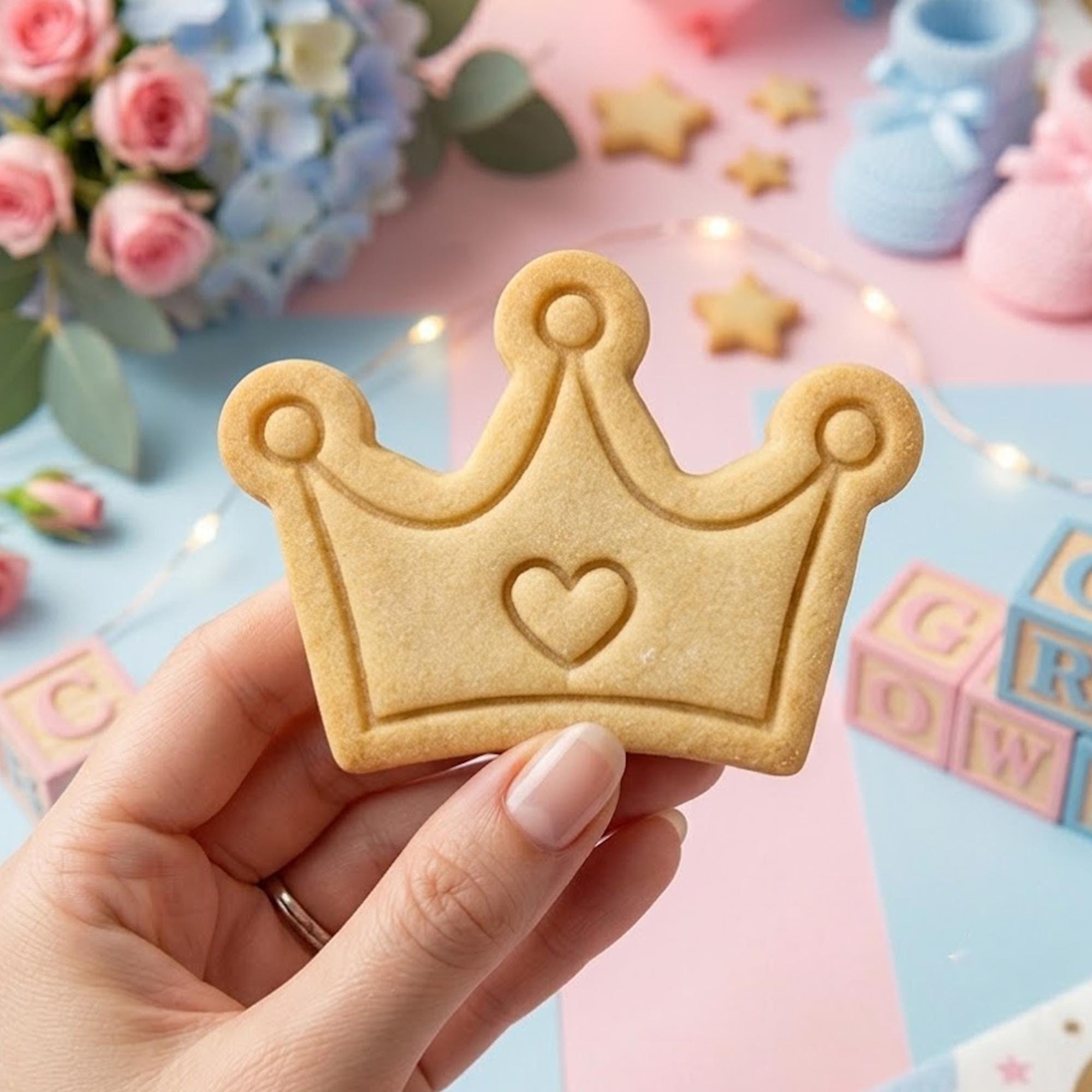 Crown With Heart Cookie Cutter Stamp, Baby Gift, Baby Shower Cutter, Custom Cookie Stamp, Birthday Baking, Happy Birthday, Birthday Cutter