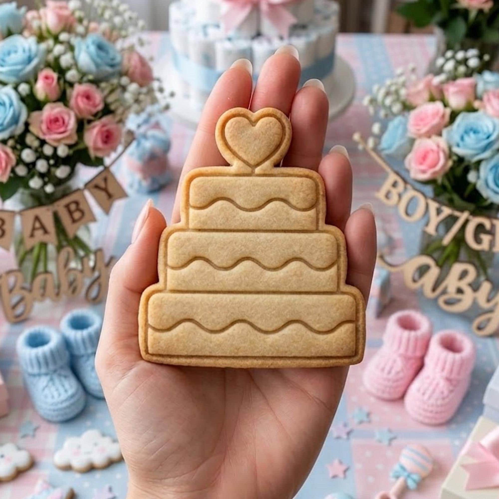 Birthday Cake With Heart Cookie Cutter Stamp, Baby Gift, Baby Shower Cutter, Custom Cookie Stamp, Birthday Baking, Happy Birthday