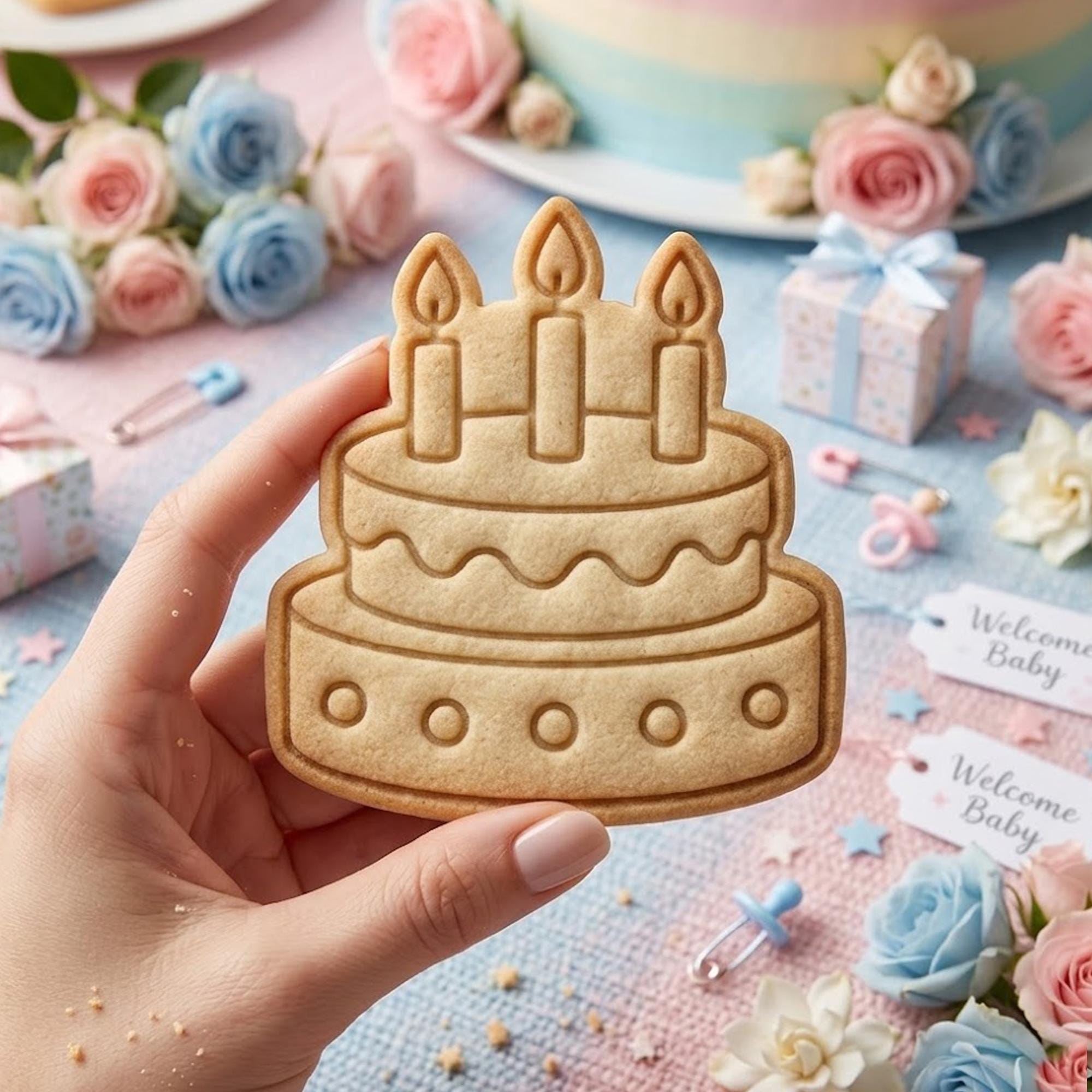 Birthday Cake With 3 Candles Cookie Cutter Stamp, Baby Gift, Baby Shower Cutter, Custom Cookie Stamp, Birthday Baking, Happy Birthday Cookie