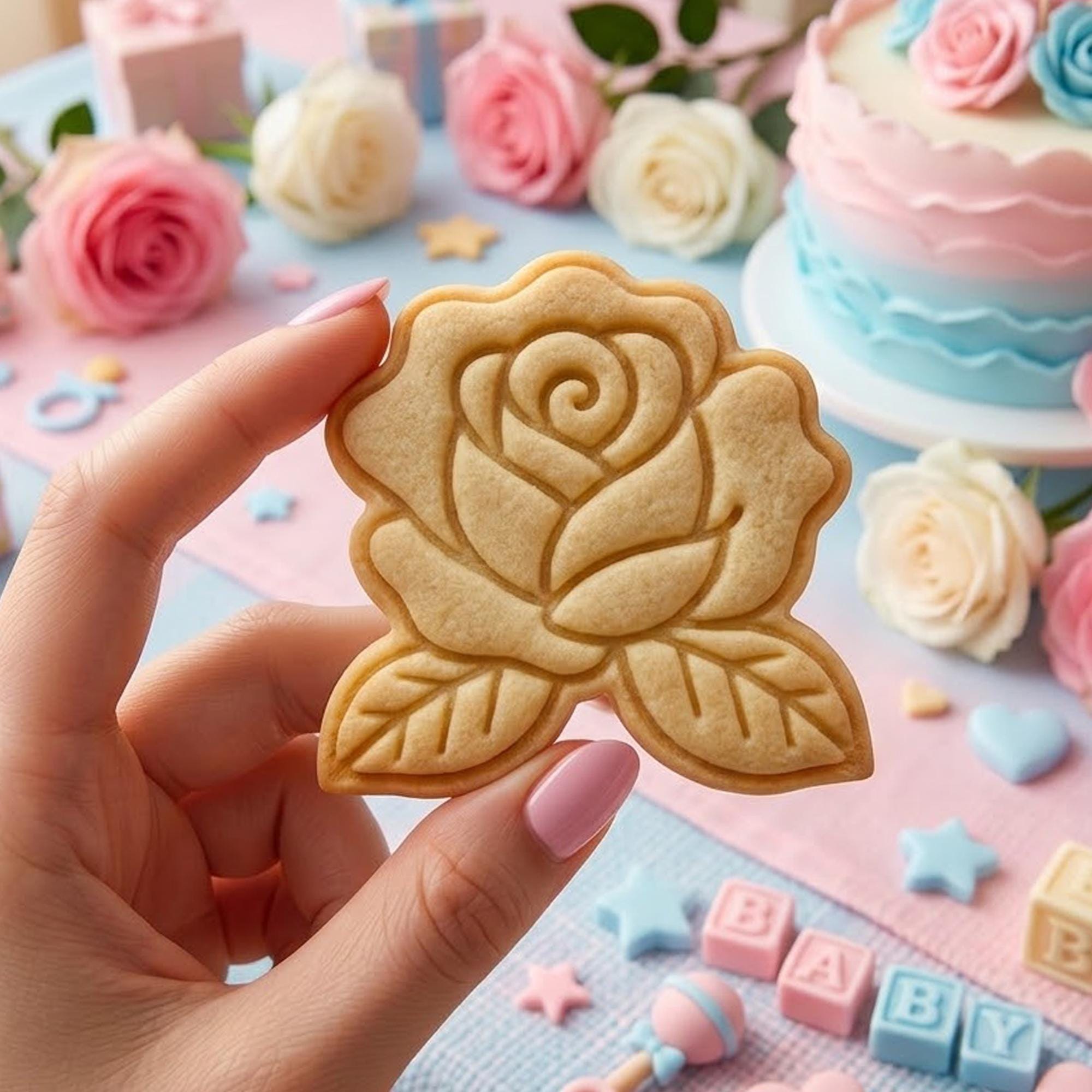 Rose Floral Cookie Cutter Stamp, Rose Cookie, Baby Gift, Baby Shower Cutter, Custom Cookie Stamp, Birthday Baking, Happy Birthday Cookie