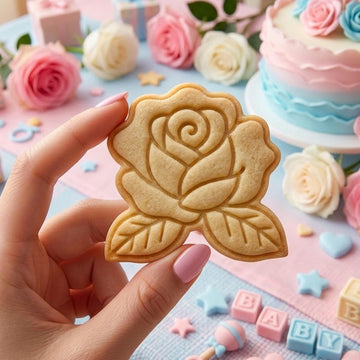 Rose Floral Cookie Cutter Stamp, Rose Cookie, Baby Gift, Baby Shower Cutter, Custom Cookie Stamp, Birthday Baking, Happy Birthday Cookie