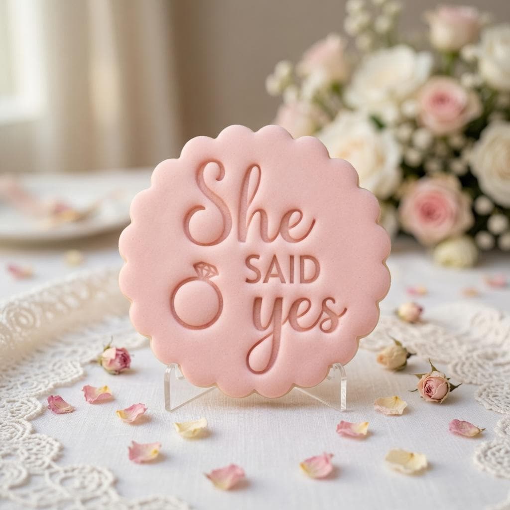 She Said Yes Cookie Cutter & Stamp, Engagement Ring Cookie Stamp, Bridal Shower Fondant Cookie Cutter, Wedding Cake Tools