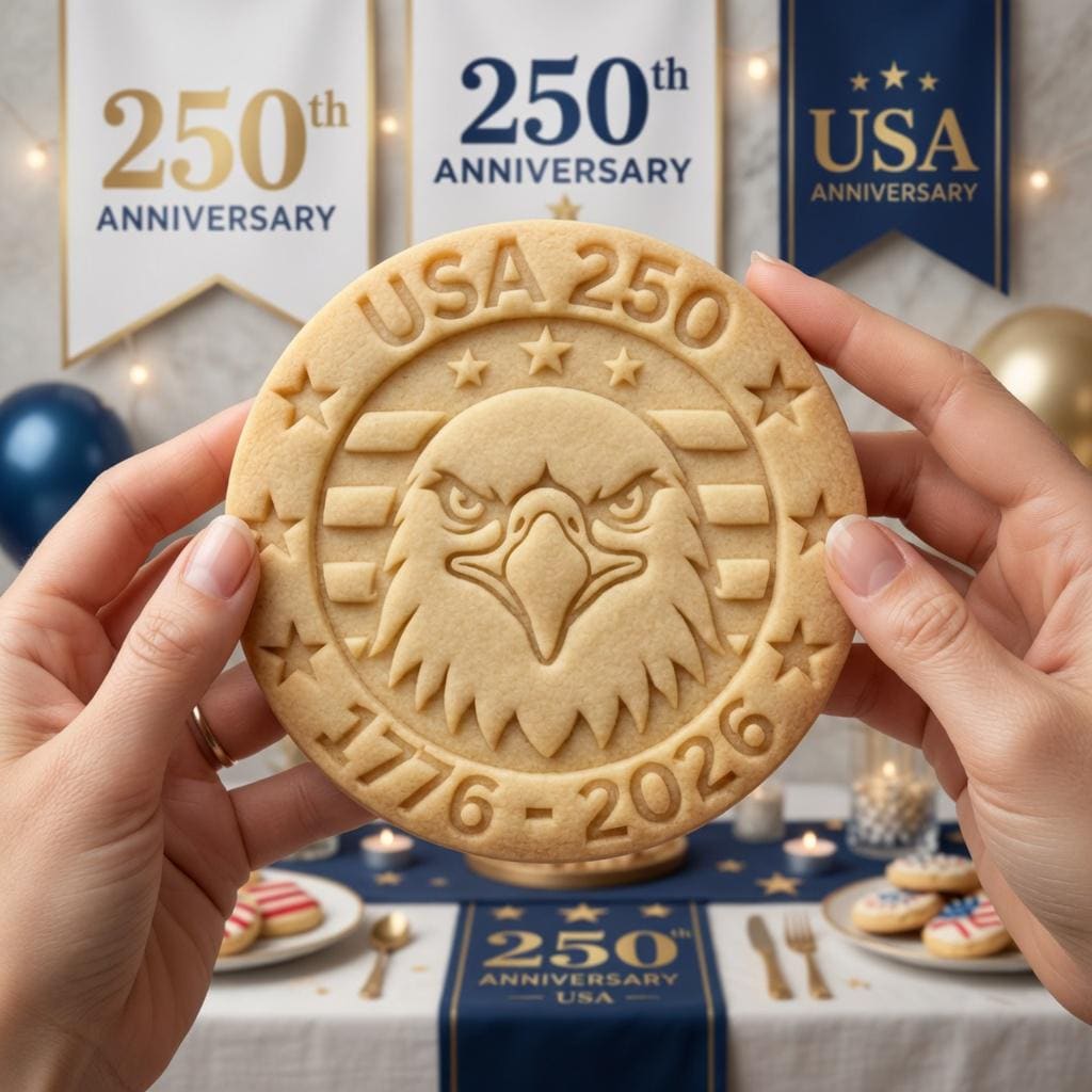 USA 250th Eagle Anniversary Cookie Cutter & Stamp, Patriotic 1776-2026 Cookie Stamp, July 4th Fondant Cookie Cutter