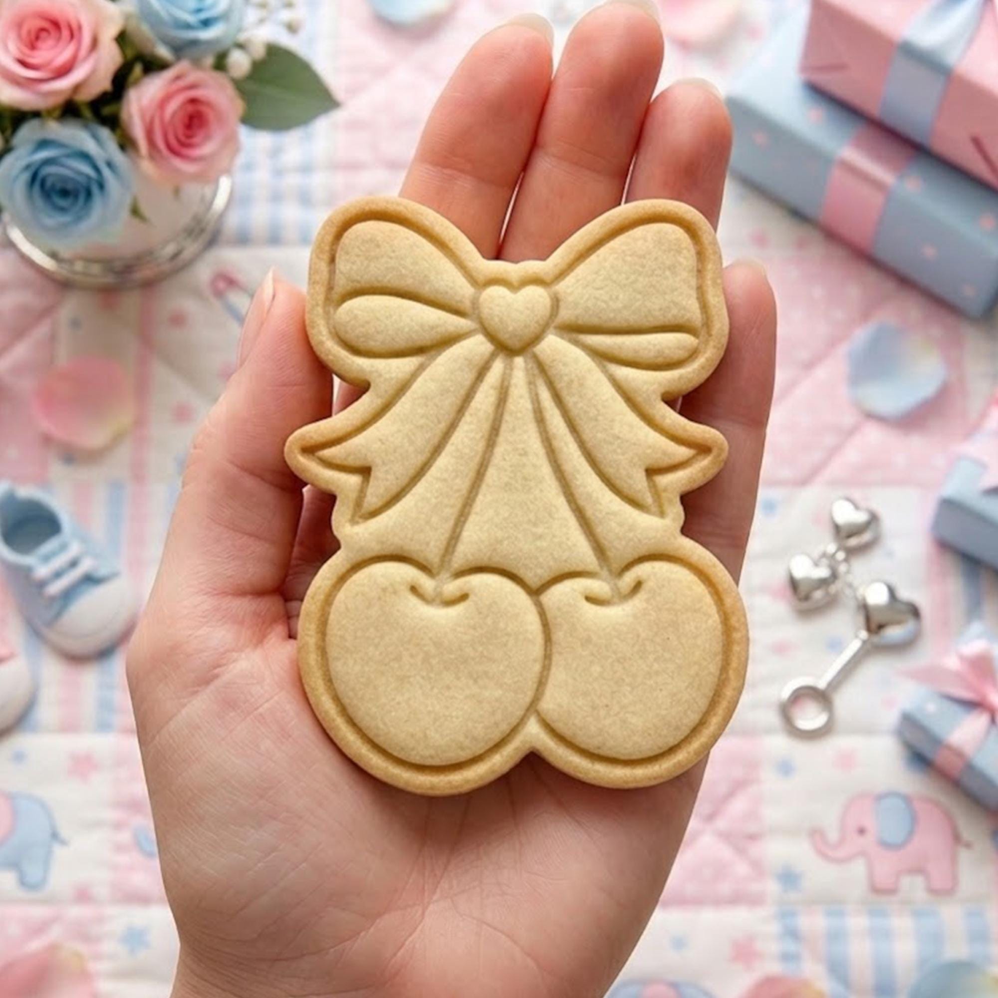 Cherry With Bow Cookie Cutter Stamp, Cherry Cutter, Baby Gift, Baby Shower Cutter, Custom Stamp, Birthday Baking, Happy Birthday Cutter