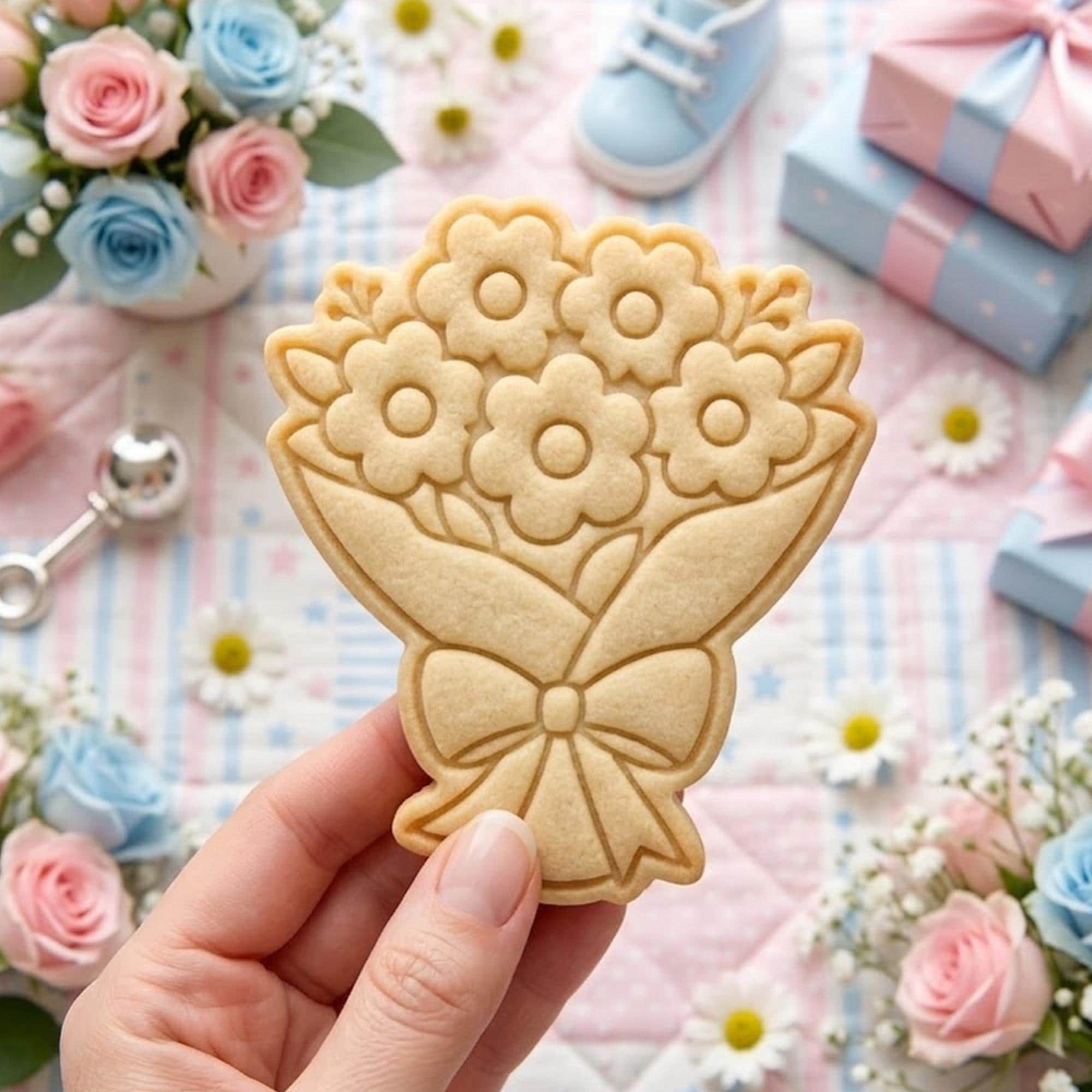 Bouquet Cookie Cutter Stamp, Bouquet Cutter, Baby Gift, Baby Shower Cutter, Custom Stamp, Birthday Baking, Happy Birthday, Clay Cutter