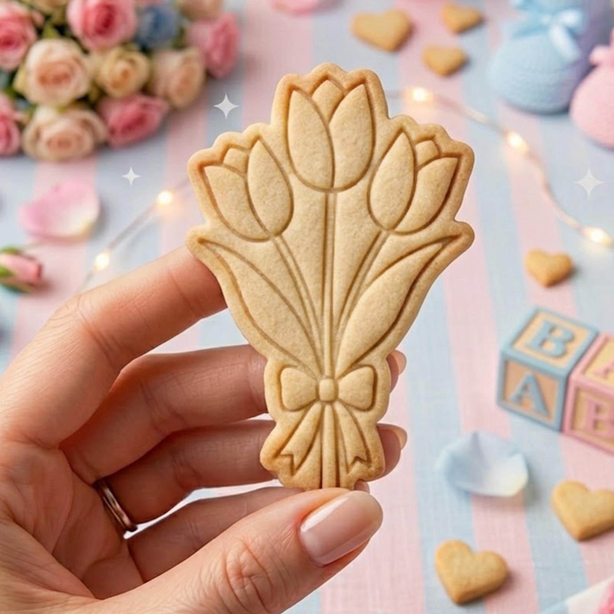 Tulip Bouquet Cookie Cutter Stamp, Tulip Cutter, Baby Gift, Baby Shower Cutter, Custom Stamp, Birthday Baking, Happy Birthday, Clay Cutter